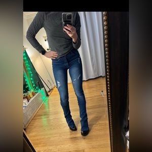 High Rise Skinny Stretch Stacked Extra Long Flared Blue Jeans Size 2 (34)